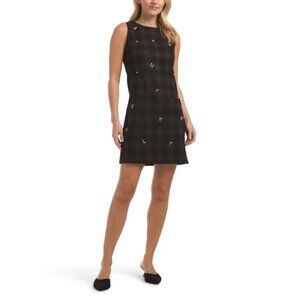 ELLEN TRACY Black Plaid Sleeveless Embellished Mini Dress